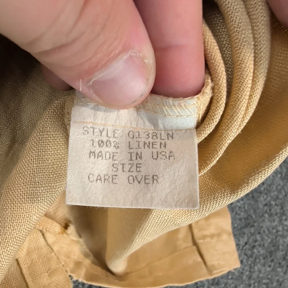 David‎ Dart Women VTG Linen Shirt L Yellow Short Sleeve Pocket Boho Made in USA